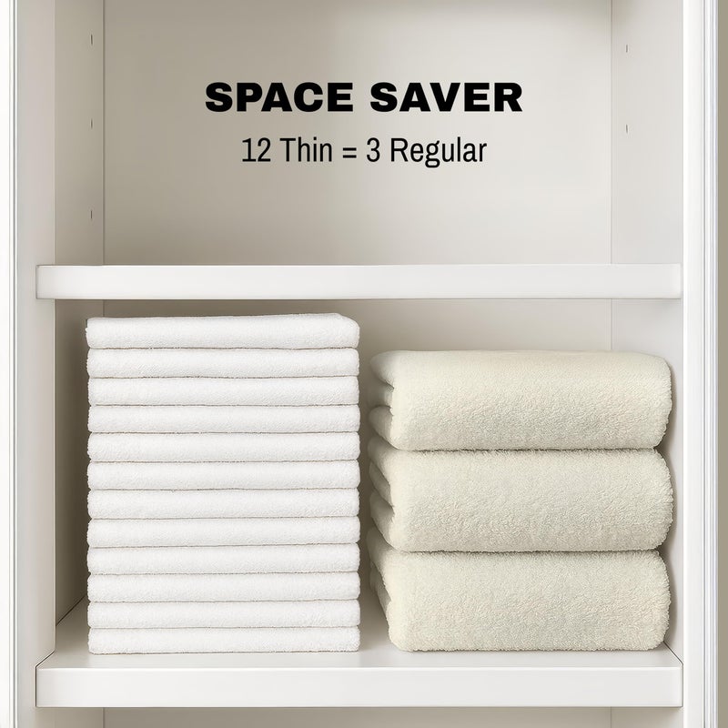 Jmr Usa Inc. JMR 100% Cotton Utility Towels Bulk Pack - 12-Pack 22 x 44 Thin Quick-Dry Cleaning Cloths for Gym, Pets, Kitchen, Travel & Auto - Lightweight Reusable White Towels - Image 3